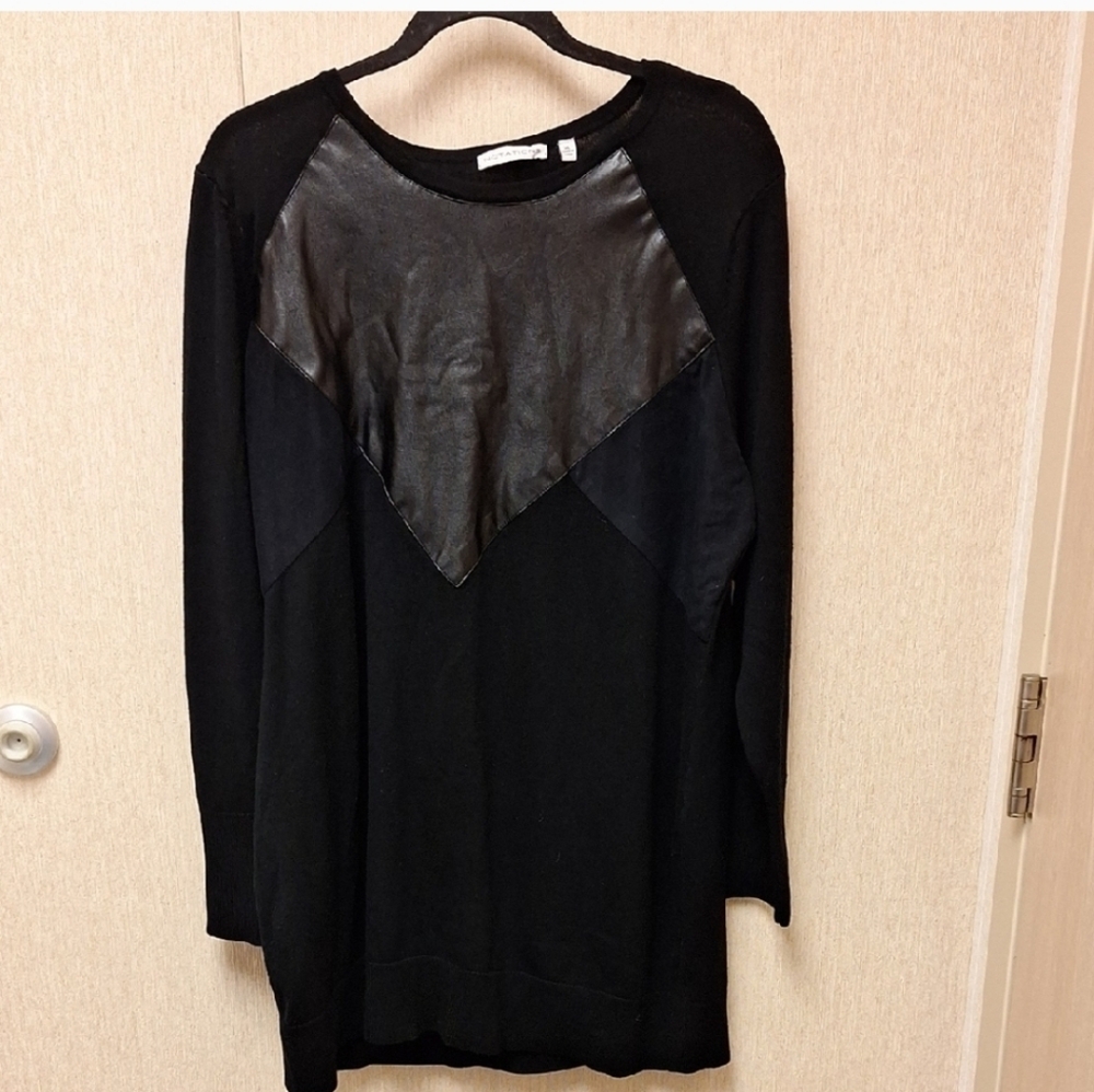 Notations Black Top with Leather Detail